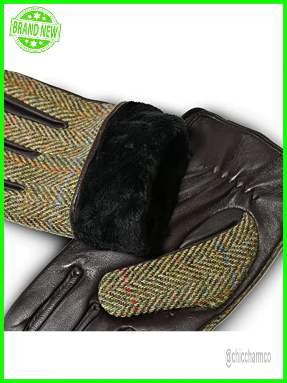 Harris Tweed Gloves Leather Palm Touchscreen Wool